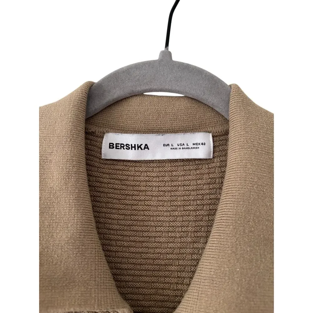 Bershka Mens Knit Polo Cardigan Shirt Brown Textured Button Front Size L EU - Picture 6 of 8